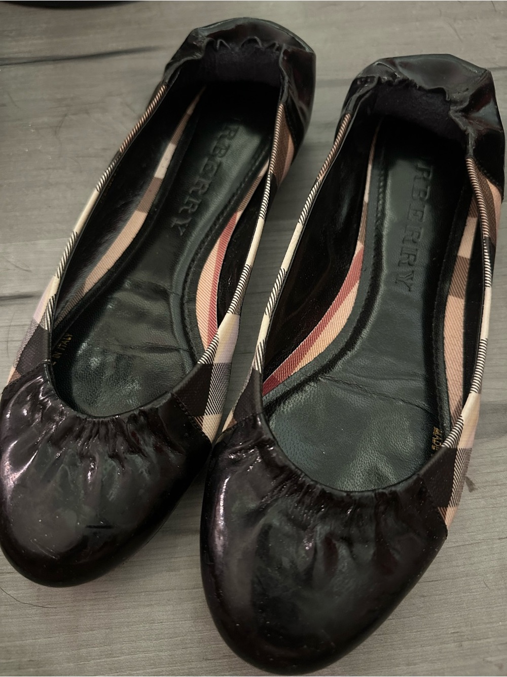 Burberry Nova Check Black Patent Leather Ballet Flats